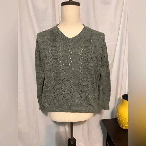 Women’s Sz L Green/blue Sweater. Soft. V-neck. Lightweight. See Through. Nice. - Picture 1 of 5